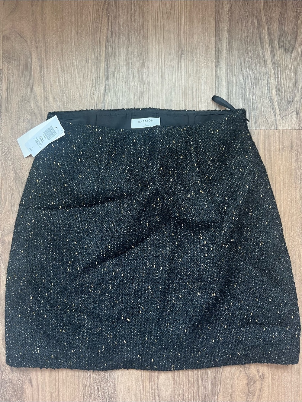 Babaton Black Tweed Mini Skirt with Gold Speck